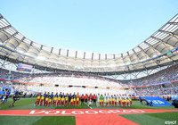 整列する日本とポーランドの選手たち【2018FIFAワールドカップ ロシア GS 第3節 日本vsポーランド】