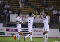 伊藤 涼太郎（#46）がペナルティエリアの外からシュートを放ち、水戸が先制点を獲得！【明治安田Ｊ２ 第23節 京都vs水戸】