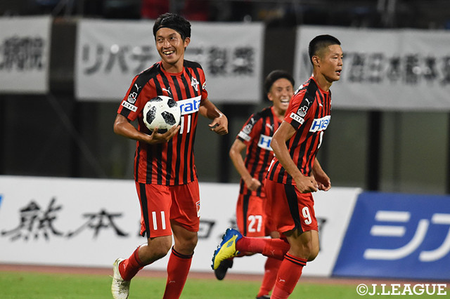 熊本は先制しながら逆転を許すも、皆川　佑介（＃11）のゴールで同点に追いつく！【明治安田Ｊ２ 第25節 熊本vs山口】