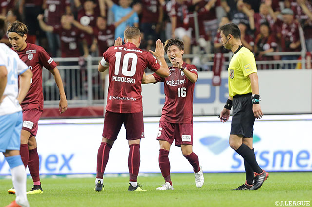 ダイレクトで繋ぎ、最後は古橋 亨梧（#16）が冷静にゴール右に流し込み神戸が追加点を奪う！古橋はＪ１初ゴール！【明治安田Ｊ１ 第21節 神戸vs磐田】