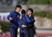 試合終了のホイッスルが鳴り響き、中田 一三監督（京都）は安堵の表情を浮かべた【明治安田Ｊ２ 第2節 京都vs鹿児島】