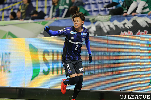 開幕から好調を維持する小野瀬　康介。この日も同点ゴールを挙げるなどチームに勢いをもたらした【ルヴァンカップ GS第2節Ｇ大阪vs松本】