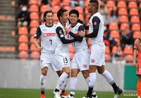 後半開始早々のFKを村田 航一(水戸/#11)が走り込みながら、ヘディングでうまく合わせ先制に成功【明治安田J2 第5節 大宮vs水戸】