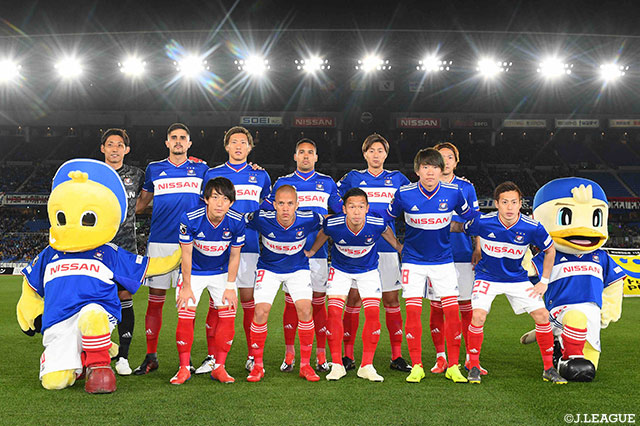 横浜FMのスターティングメンバー。今季、琉球から加入したGKの朴 一圭と怪我明けの松原 健が今季初出場を果たす【明治安田Ｊ１ 第5節 横浜FMvs鳥栖】