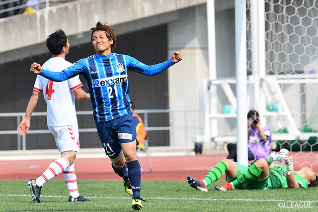 失点2分後に福家 勇輝（#21）がワントラップから落ち着いて流し込み、讃岐が勝ち越しに成功！【明治安田Ｊ３ 第5節 讃岐vs福島】