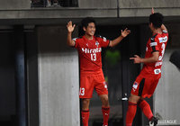 後半AT、こぼれ球に素早く反応した北村 知也(#13)が落ち着いてゴールに流し込み、熊本が勝ち越しに成功【明治安田J3 第9節 熊本vs鳥取】