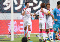 左からのグラウンダーのクロスをブルーノ メンデス（#20）がダイレクトで合わせて、Ｃ大阪が先制！ブルーノ メンデスは2試合連続ゴール【明治安田Ｊ１ 第14節 鳥栖vsＣ大阪】