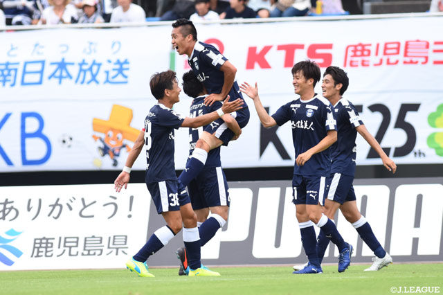 韓 勇太がこの日2得点目となるゴールを沈め、鹿児島が前半だけで3点のリードを奪う【明治安田Ｊ２ 第17節 鹿児島vs東京Ｖ】