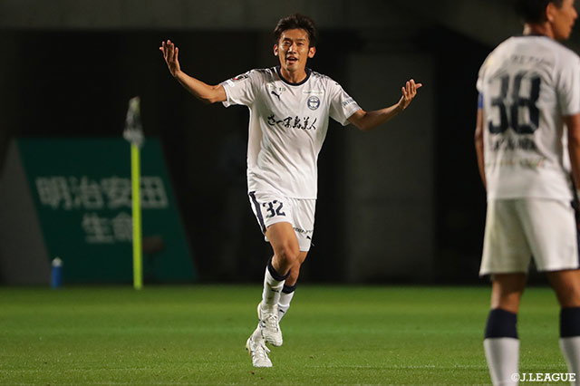 砂森のクロスに牛之濵 拓がダイレクトで合わせ、鹿児島が1点を返す！【明治安田Ｊ２ 第18節 千葉vs鹿児島】