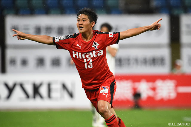 北村 知也のこの日2点目となるゴールが決まり、熊本が逆転に成功する！【明治安田Ｊ３ 第14節 熊本vs群馬】