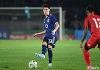 Jリーグから唯一、先発出場を果たした橋本 拳人(FC東京)は惜しいミドルシュートを放つなど攻守に躍動した【カタールW杯 アジア2次予選 ミャンマーvs日本】