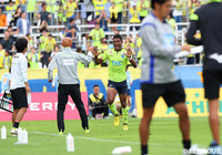 先制点を奪い、ピッチサイドの田坂監督の元に笑顔で駆け寄るヘニキ(栃木)【明治安田J2 第35節 栃木vs徳島】