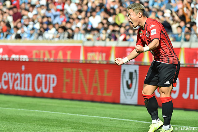 初タイトルへ貴重な先制点を挙げた菅 大輝（札幌）が喜びを爆発させる【ルヴァンカップ 決勝 札幌vs川崎Ｆ】