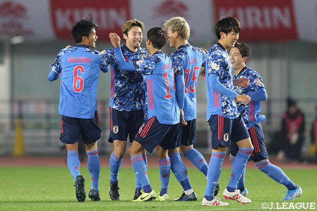 前半5分、FKのチャンスを中山 雄太が見事なキックで直接ゴールに決め、幸先良く先制点を獲得！【国際親善試合 U-22日本vsU-22ジャマイカ】