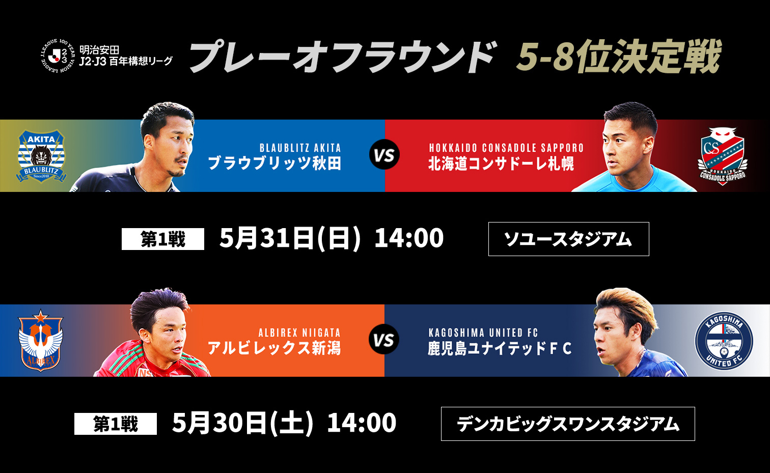 5-8位決定戦 ブラウブリッツ秋田・北海道コンサドーレ札幌・アルビレックス新潟・鹿児島ユナイテッドＦＣ