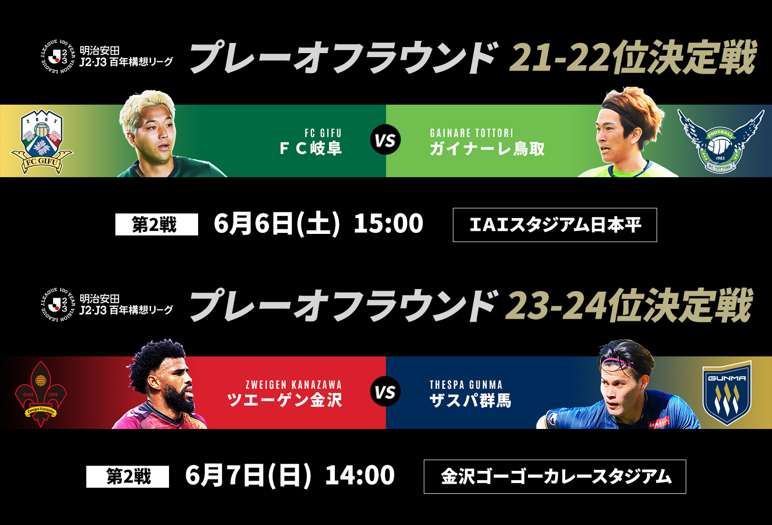 21-24位決定戦 ザスパ群馬・ＦＣ岐阜・ツエーゲン金沢・ガイナーレ鳥取