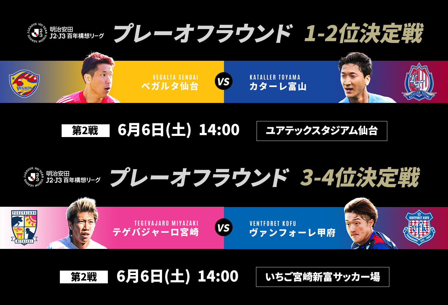 1-4位決定戦 ベガルタ仙台・ヴァンフォーレ甲府・カターレ富山・テゲバジャーロ宮崎