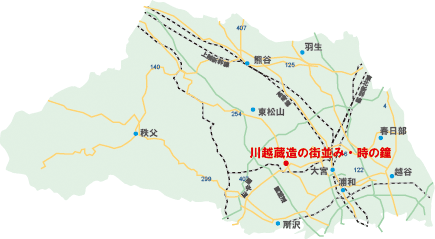 川越蔵造の街並み・時の鐘地図