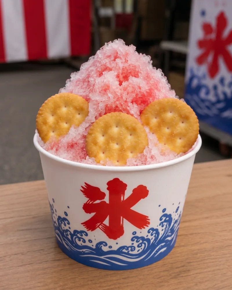 かき氷ルヴァンクラッカー添え